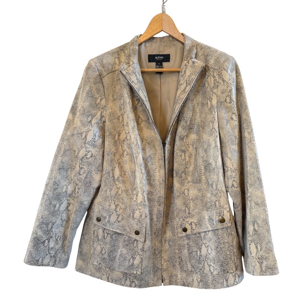 Wms Alfani Plus Size Genuine Leather Snake Skin Pattern 1X Full Zip Lined Jacket